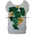 Serigrafia con Rhinestone Ladies Fashion Design camiseta de algodon